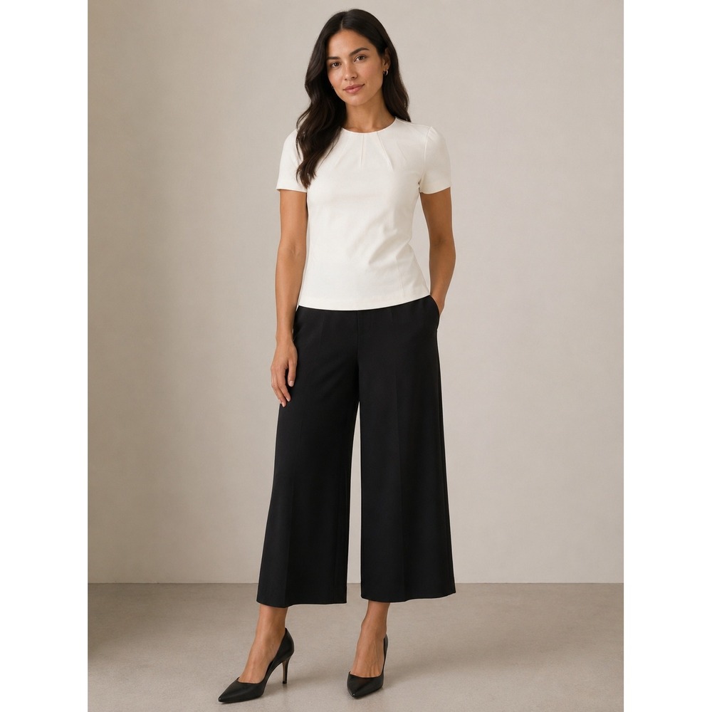 Spanx AirEssentials Short Sleeve Top Classic White Pleated Crew Neck Size L